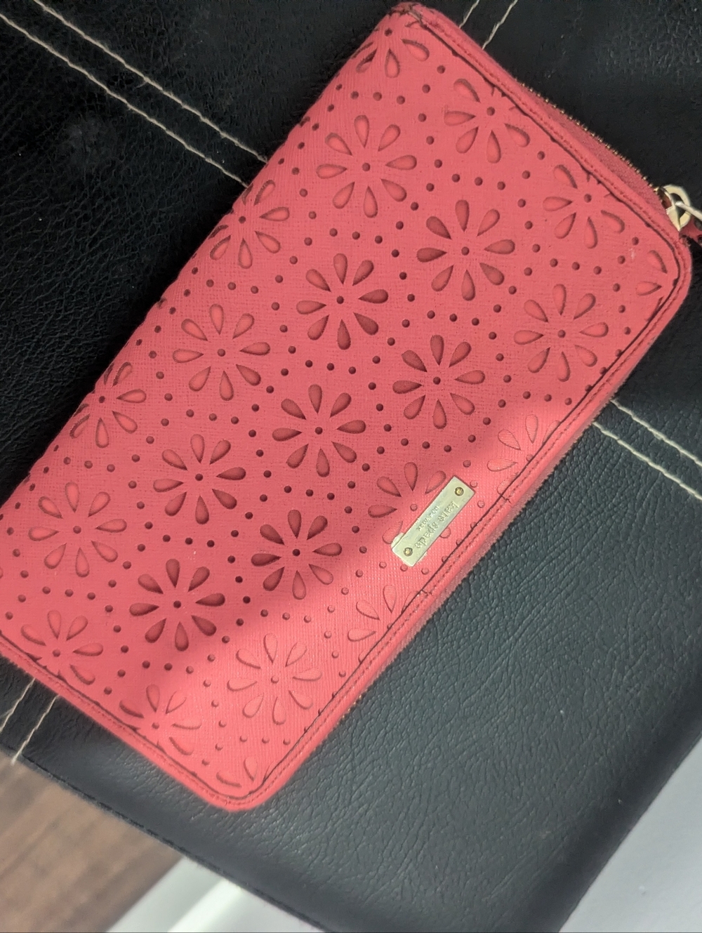 Kate spade Coral Pink Floral Cutout Zip-Around Wallet